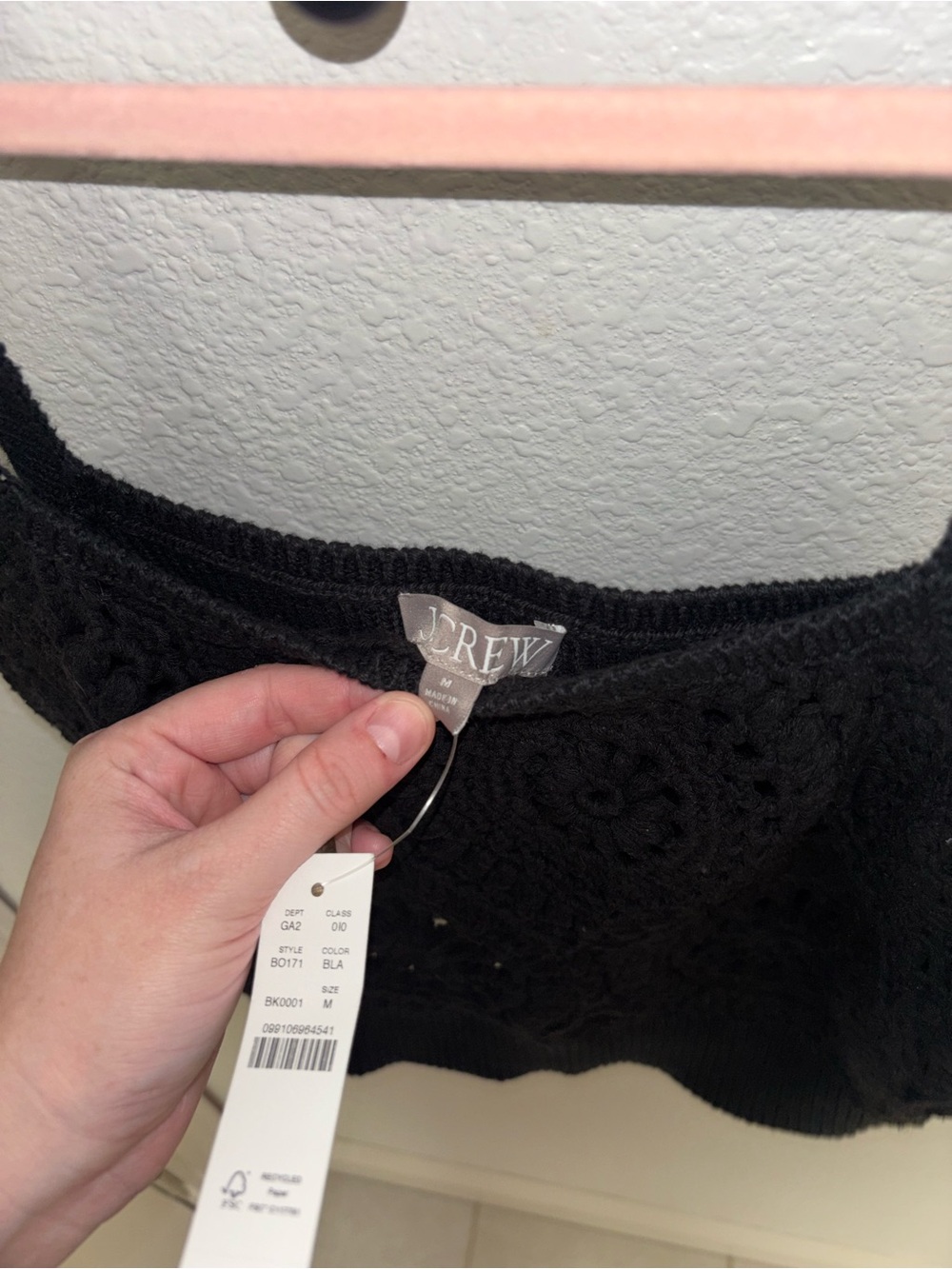J.Crew Black Crochet Knit Crop Tank Top Boho Floral NWT Medium - Picture 5 of 5